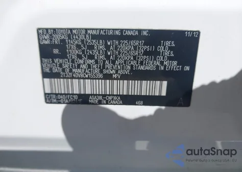 2012 Toyota Rav4 from USA, damaged, VIN 2T3ZF4DV8CW155396